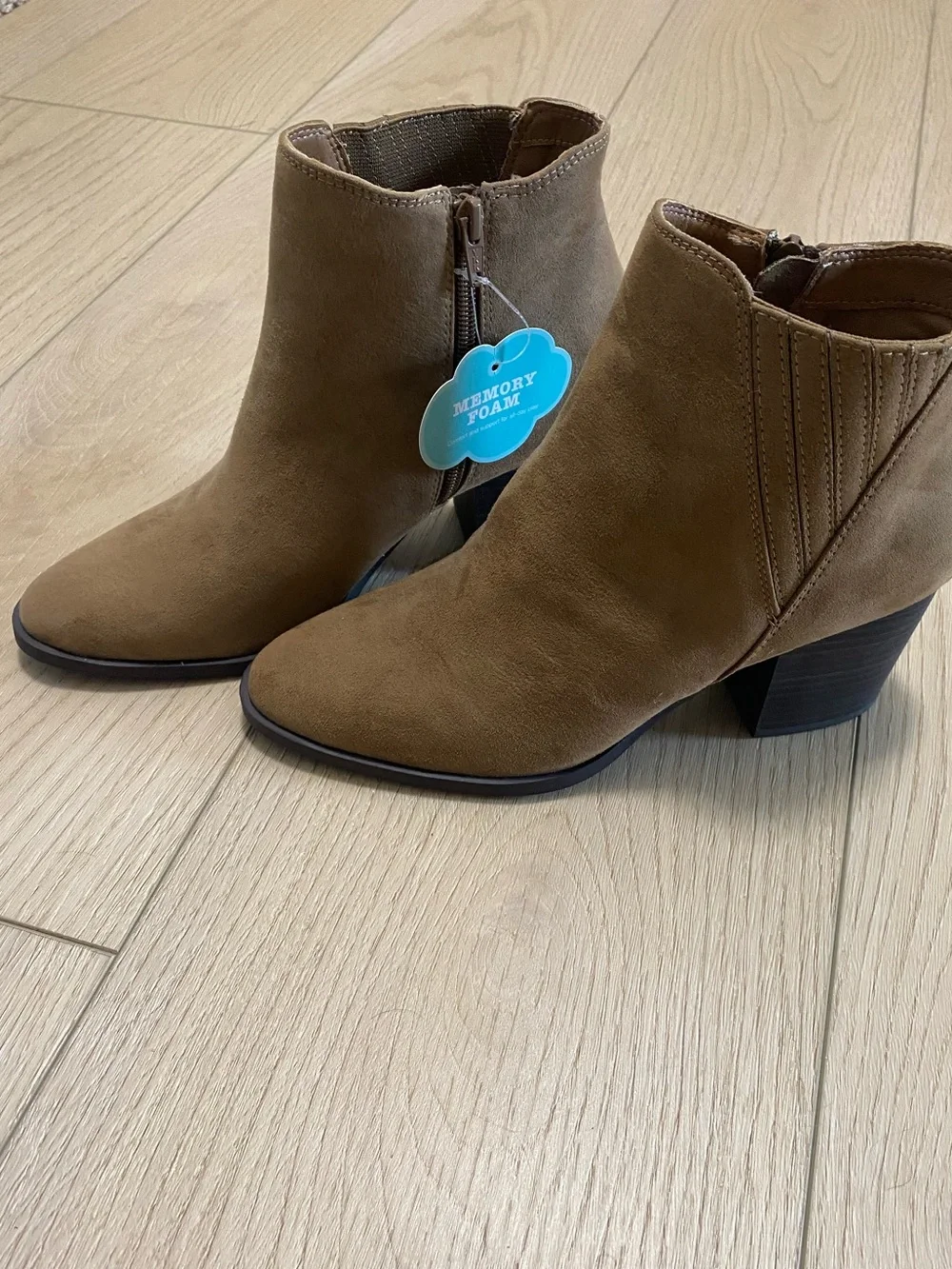 LC Lauren Conrad Tan Suede Ankle Booties with Block Heel 3inch